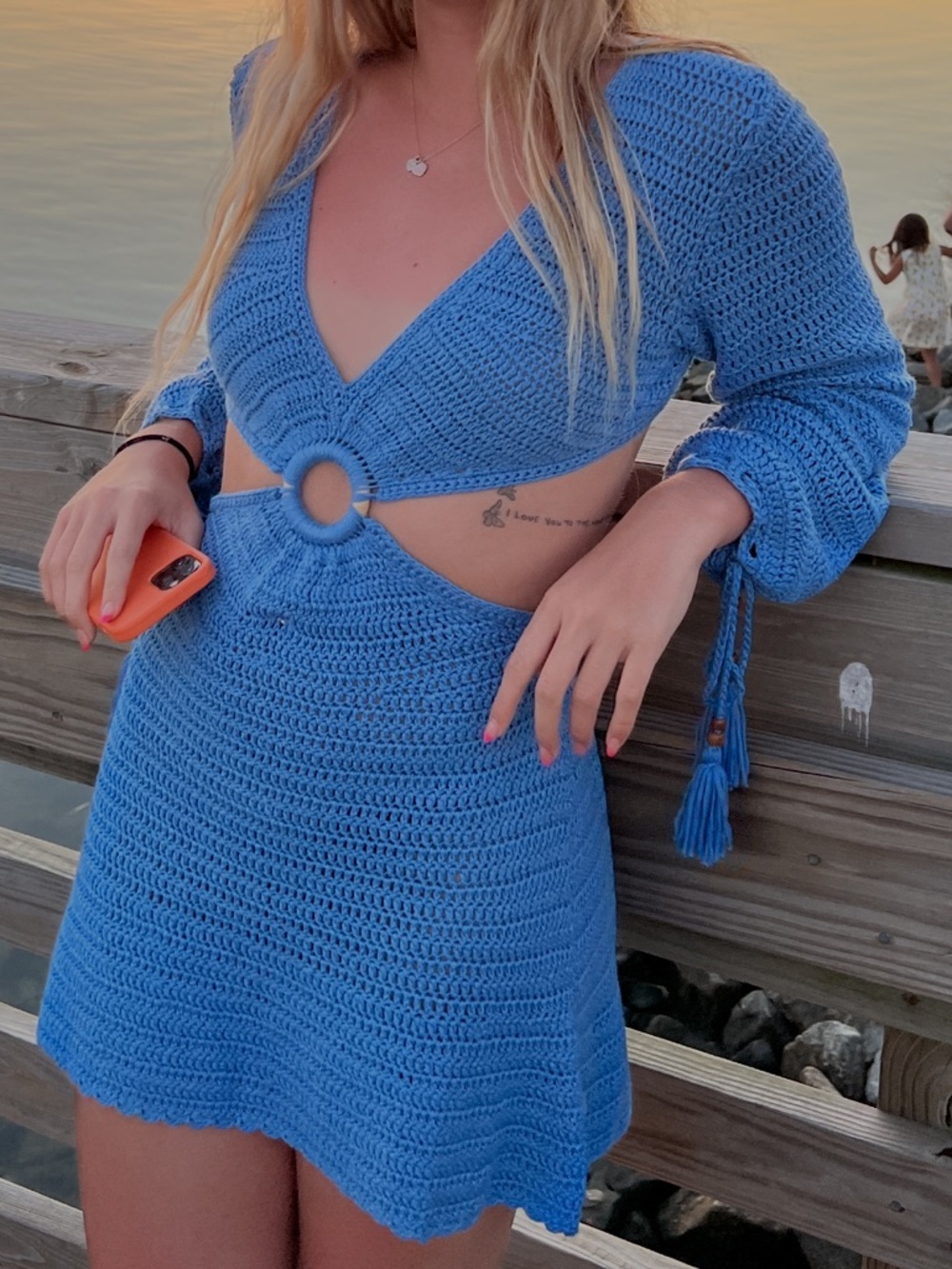 Blue Crochet Ring-Front Women’s Dress